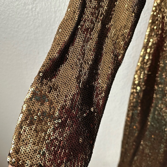 MICHAEL KORS Gold Sequins Long Sleeves Mini Medium Cocktail Dress BNWT - Picture 8 of 8